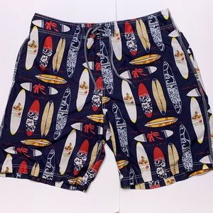 Nautica Hawaiian Aloha Surfboard Surf Multi Color Swim Board Shorts Trunks 38.